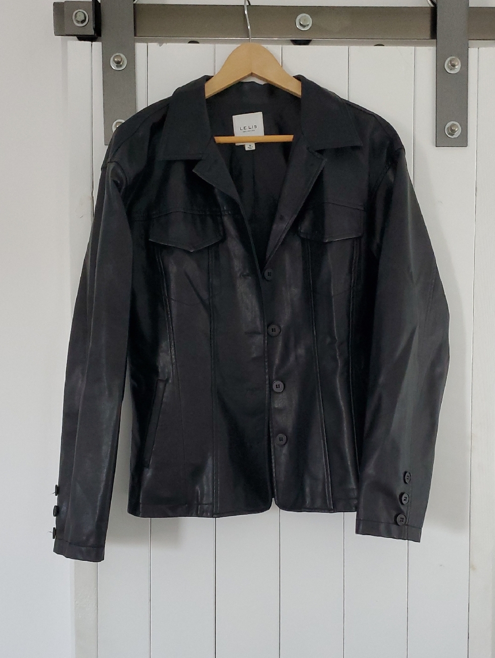 Le Lis Black  Button-Front Jacket with Notch Collar